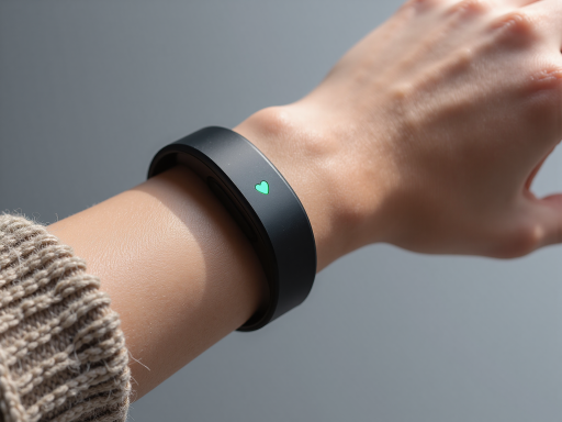 健康监测场景，智能手环显示心率数据，绿色背景，医疗健康概念