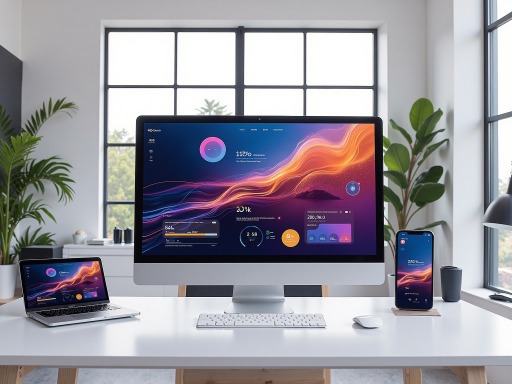 办公自动化场景，智能助手界面，蓝色背景，现代办公环境